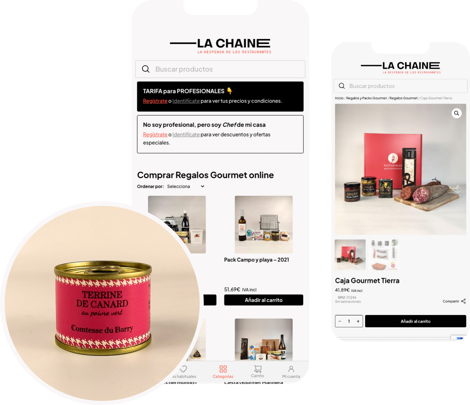 Página web de La Chaine, la despensa de los restaurantes, y una lata de Terrine de Canard.